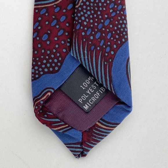 Vintage Oleg Cassini Burgundy & Blue 100% Polyester Microfiber Made in USA Tie - Picture 6 of 6